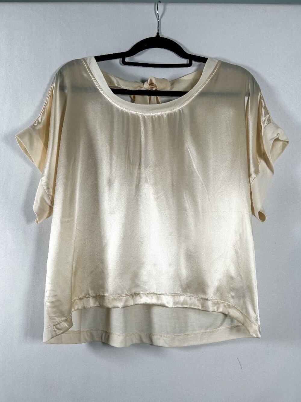 Lumiere Silk Satin Front Top with Chiffon Tie